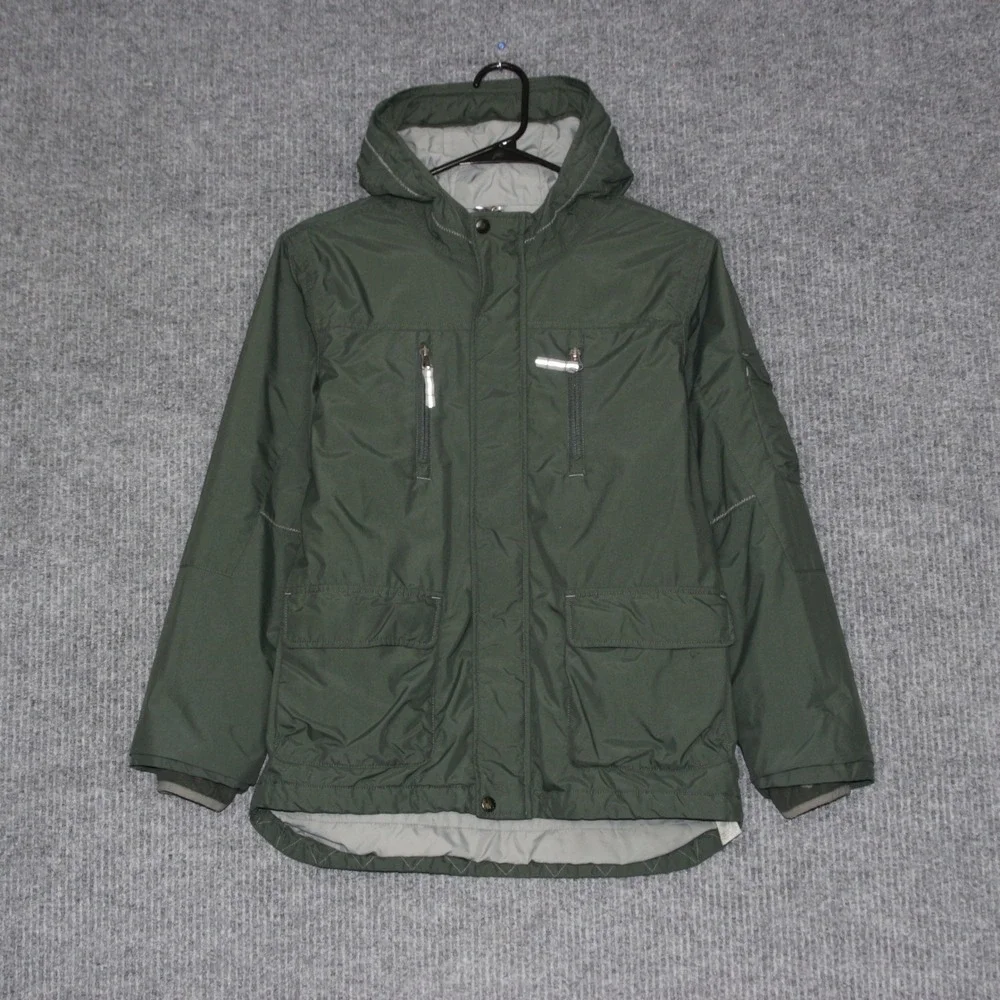 Lands End Kids Parka Jacket Boys Size M Green Winter Hooded Zip‎ Front Pockets